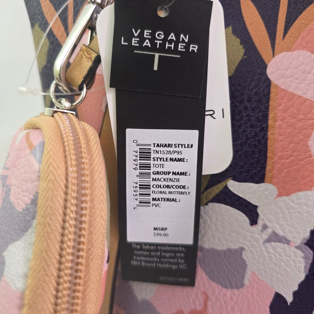 Tahari Mackenzie Vegan Leather Zipper Close Floral Butterfly Tote Bag Purse NWT - Picture 3 of 15